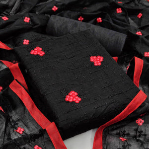 Black Casual Wear Floral Embroidery Work Modal Dress Material - Peachmode