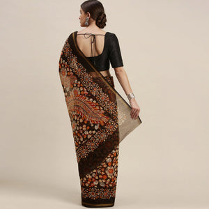 Black Casual Wear Floral Printed Cotton Saree - Peachmode