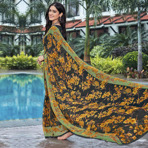 Black Casual Wear Floral Printed Georgette Saree - Peachmode