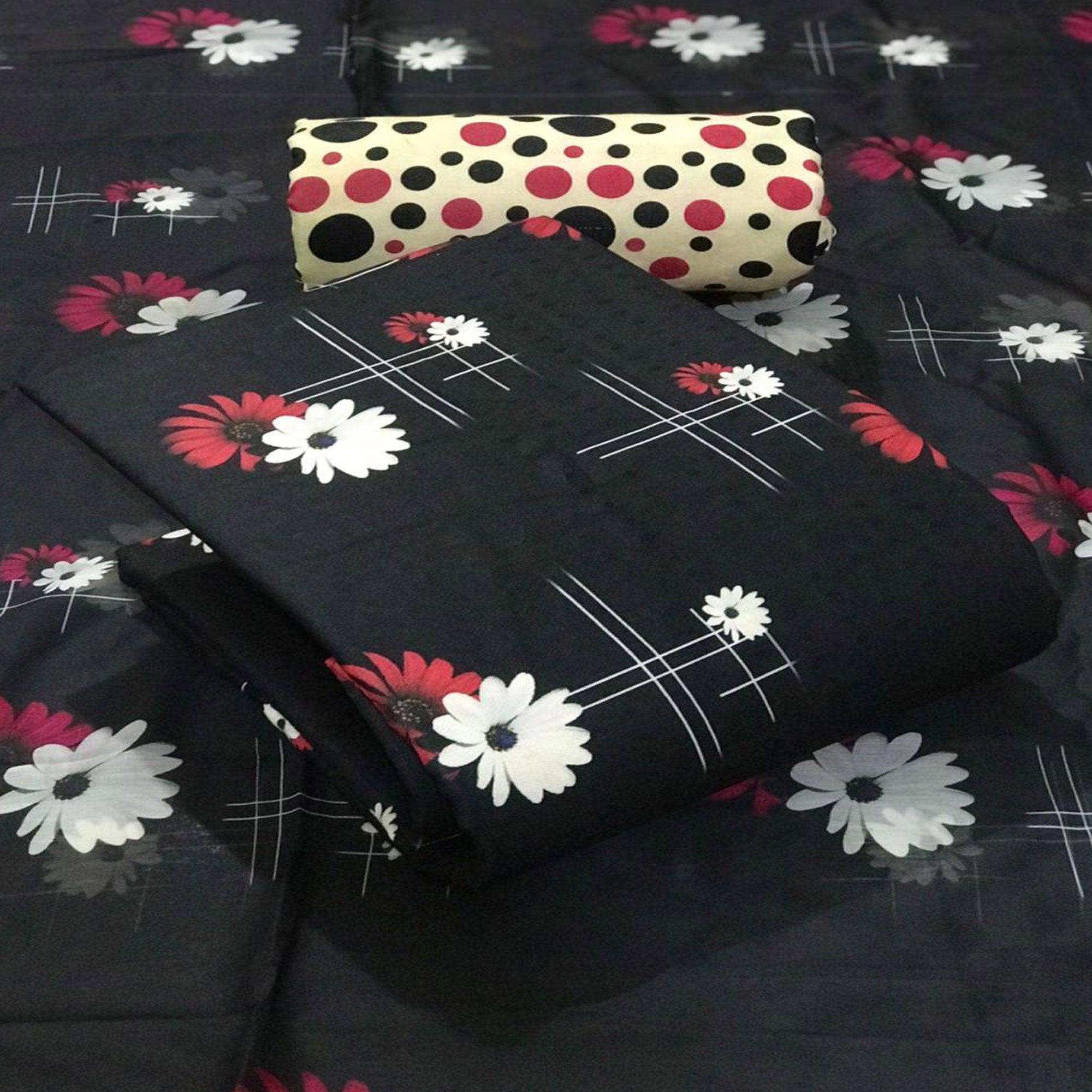 Black Casual Wear Floral Printed Pashmina Dress Material - Peachmode