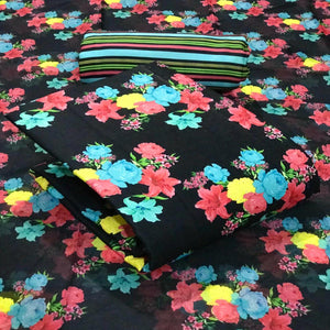 Black Casual Wear Floral Printed Pashmina Dress Material - Peachmode