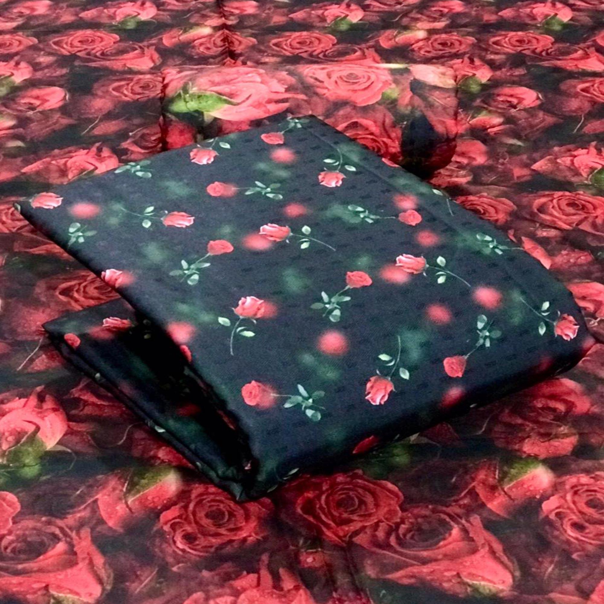 Black Casual Wear Floral Printed Pashmina Dress Material - Peachmode