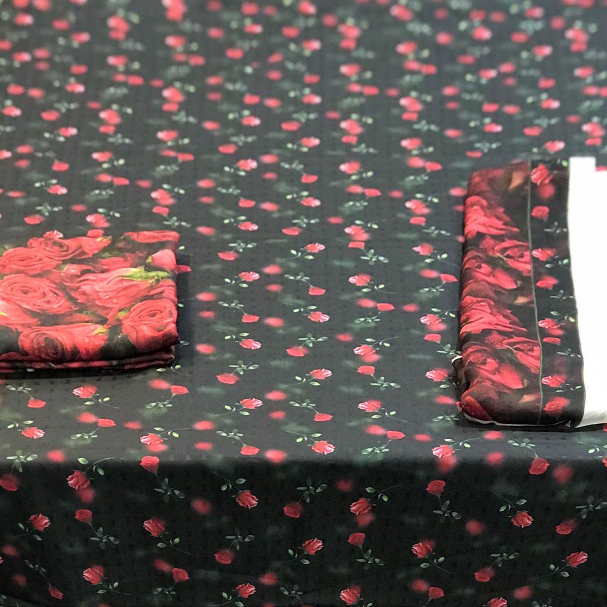 Black Casual Wear Floral Printed Pashmina Dress Material - Peachmode