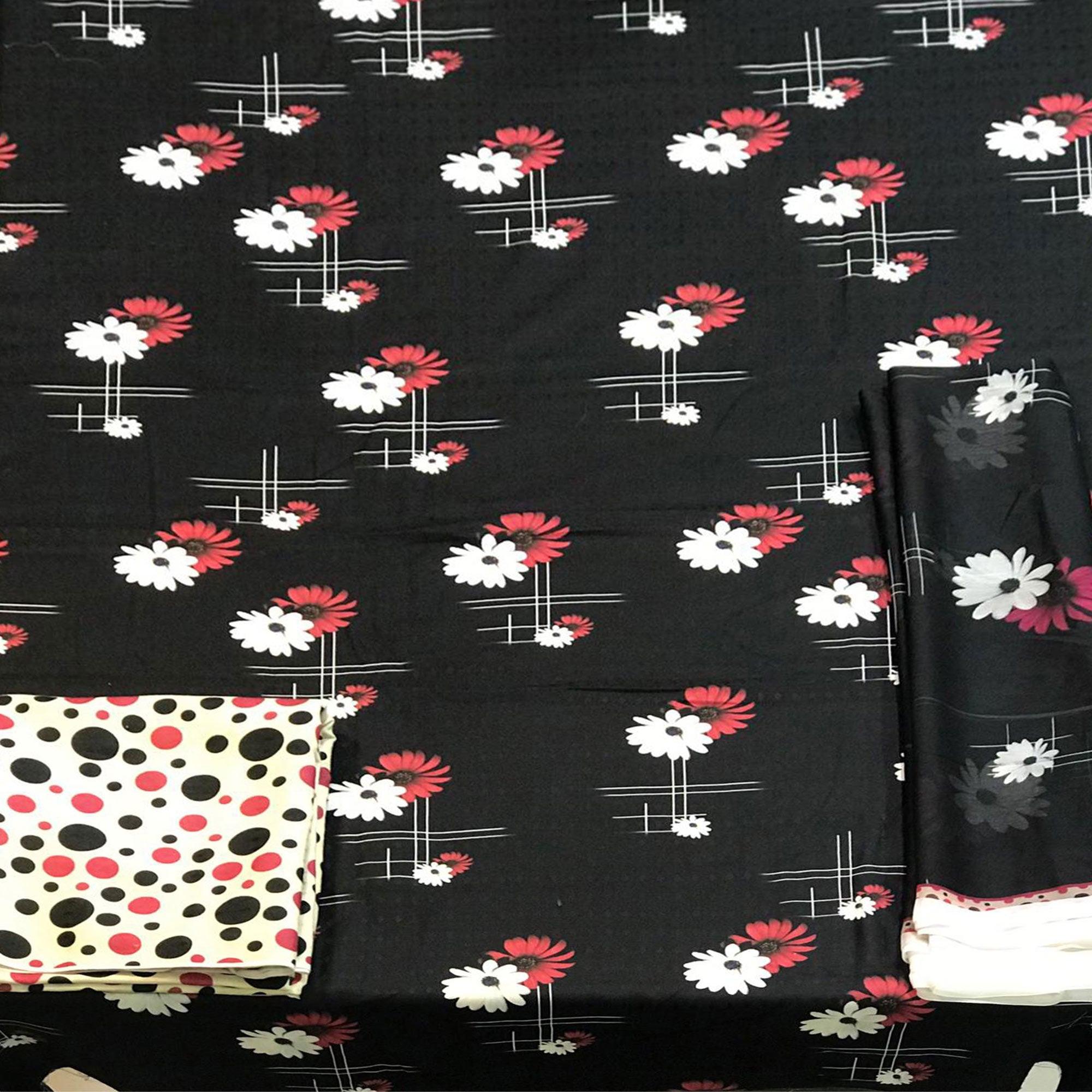 Black Casual Wear Floral Printed Pashmina Dress Material - Peachmode