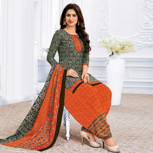 Black Casual Wear Ikat Printed Cotton Patiala Dress Material - Peachmode