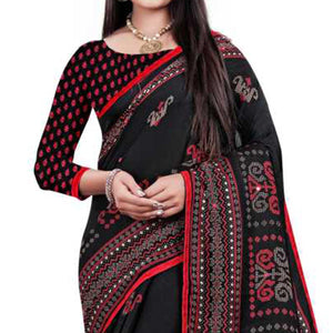 Black Casual Wear Print With Mirror Work Jute Saree - Peachmode