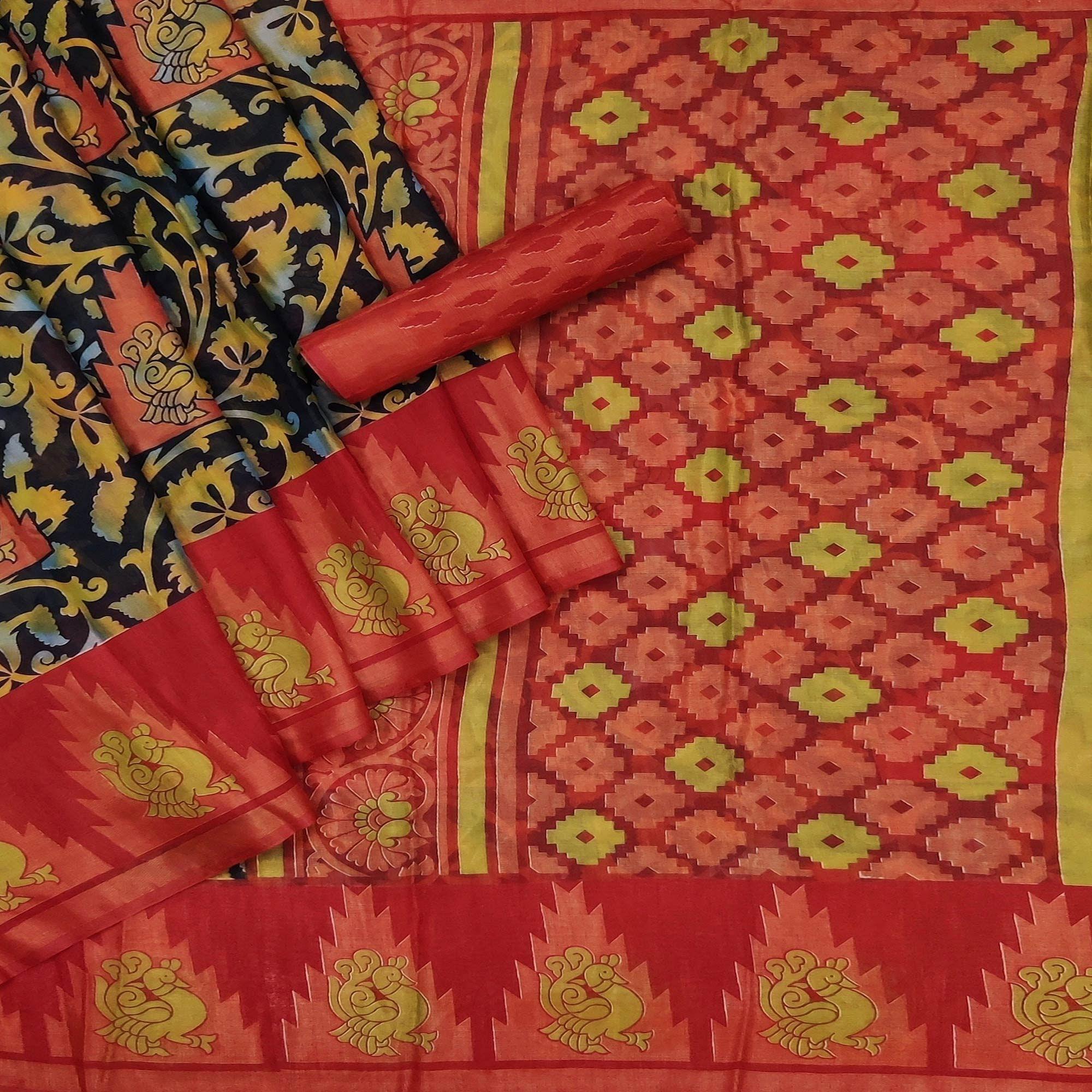 Black Casual Wear Printed Art Silk Saree - Peachmode