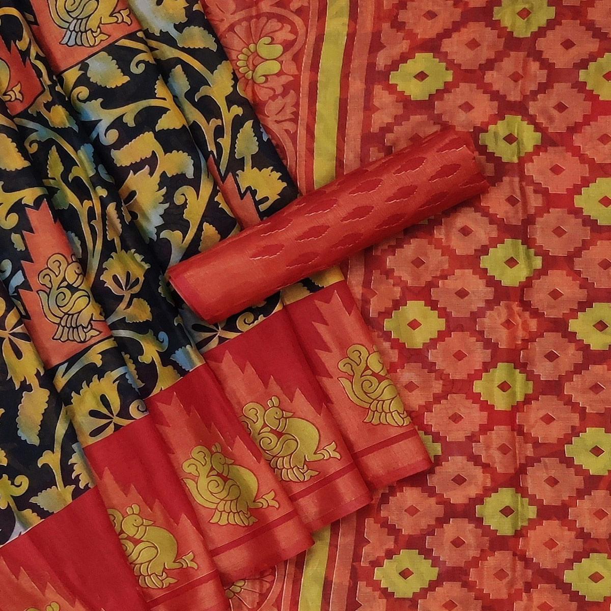 Black Casual Wear Printed Art Silk Saree - Peachmode