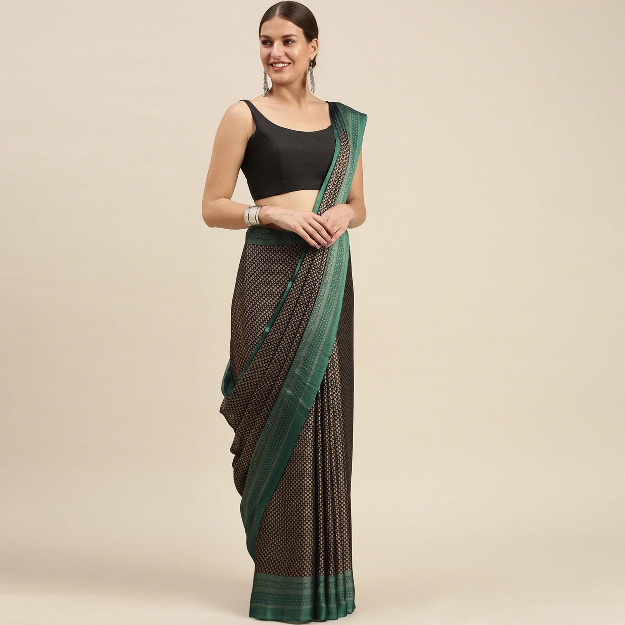 Black Casual Wear Printed Art Silk Saree - Peachmode