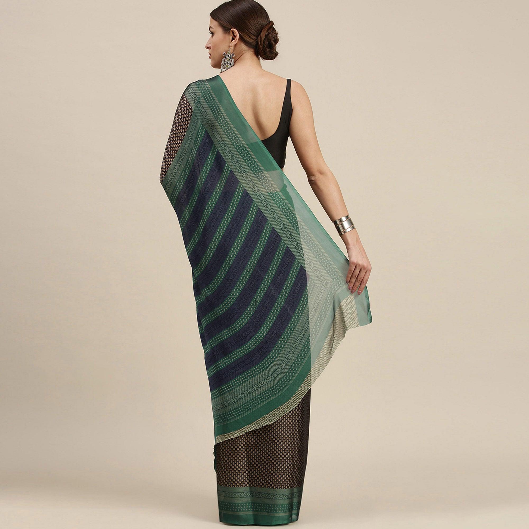 Black Casual Wear Printed Art Silk Saree - Peachmode