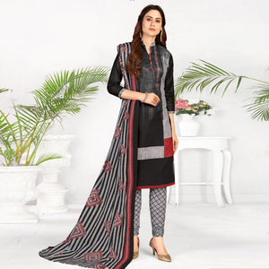 Black Casual Wear Printed Cotton Dress Material - Peachmode