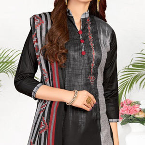 Black Casual Wear Printed Cotton Dress Material - Peachmode