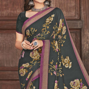Black Casual Wear Printed Crepe Saree - Peachmode