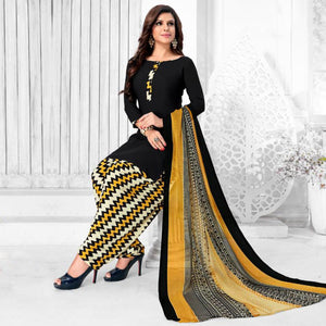 Black Casual Wear Printed Leon Patiala Dress Material - Peachmode