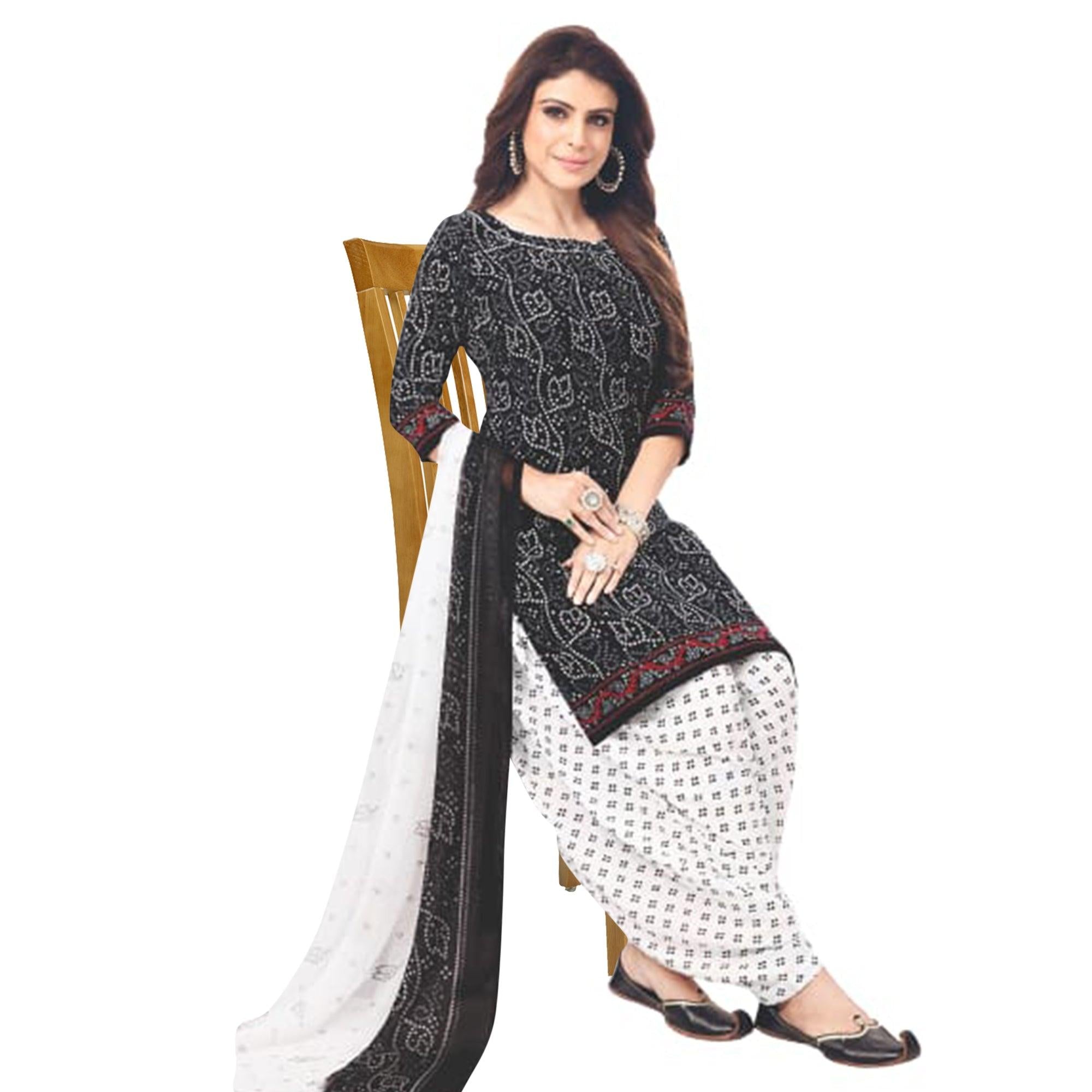 Black Casual Wear Printed Leon Patiala Dress Material - Peachmode