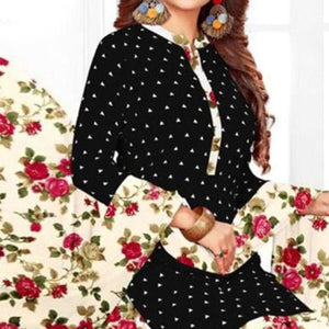 Black Casual Wear Printed Leon Patiala Dress Material - Peachmode