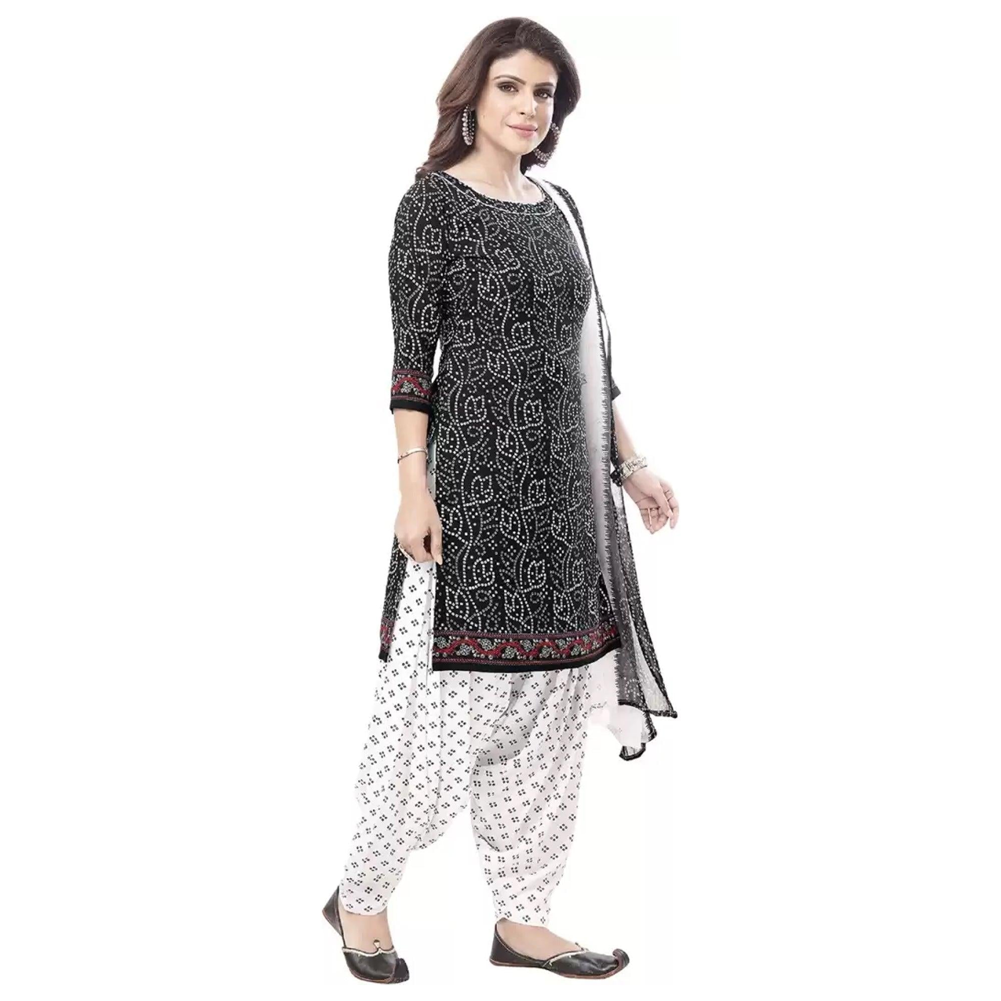 Black Casual Wear Printed Leon Patiala Dress Material - Peachmode