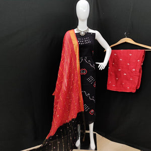 Black Casual Wear Printed Pure Cotton Dress Material - Peachmode