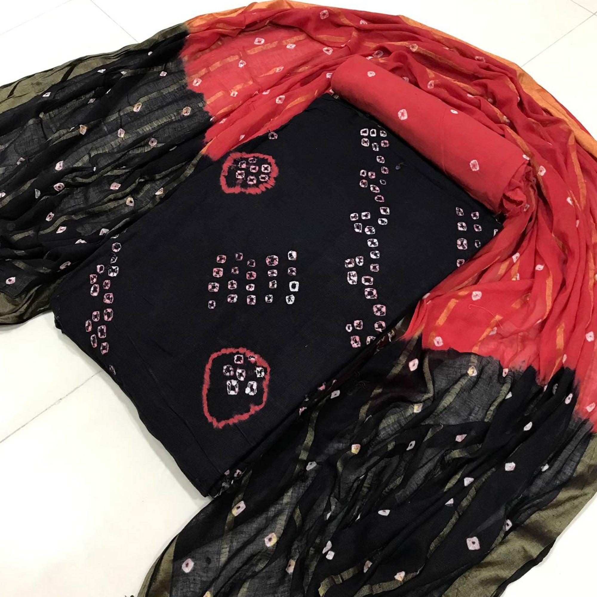 Black Casual Wear Printed Pure Cotton Dress Material - Peachmode