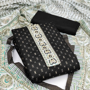 Black Casual Wear Sequence Embroidered Cotton Dress Material - Peachmode