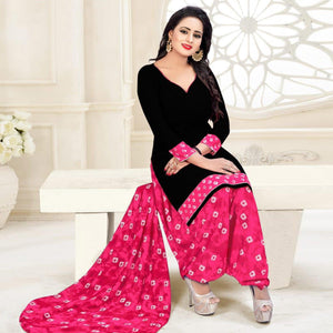 Black Casual Wear Solid Crepe Patiala Dress Material - Peachmode