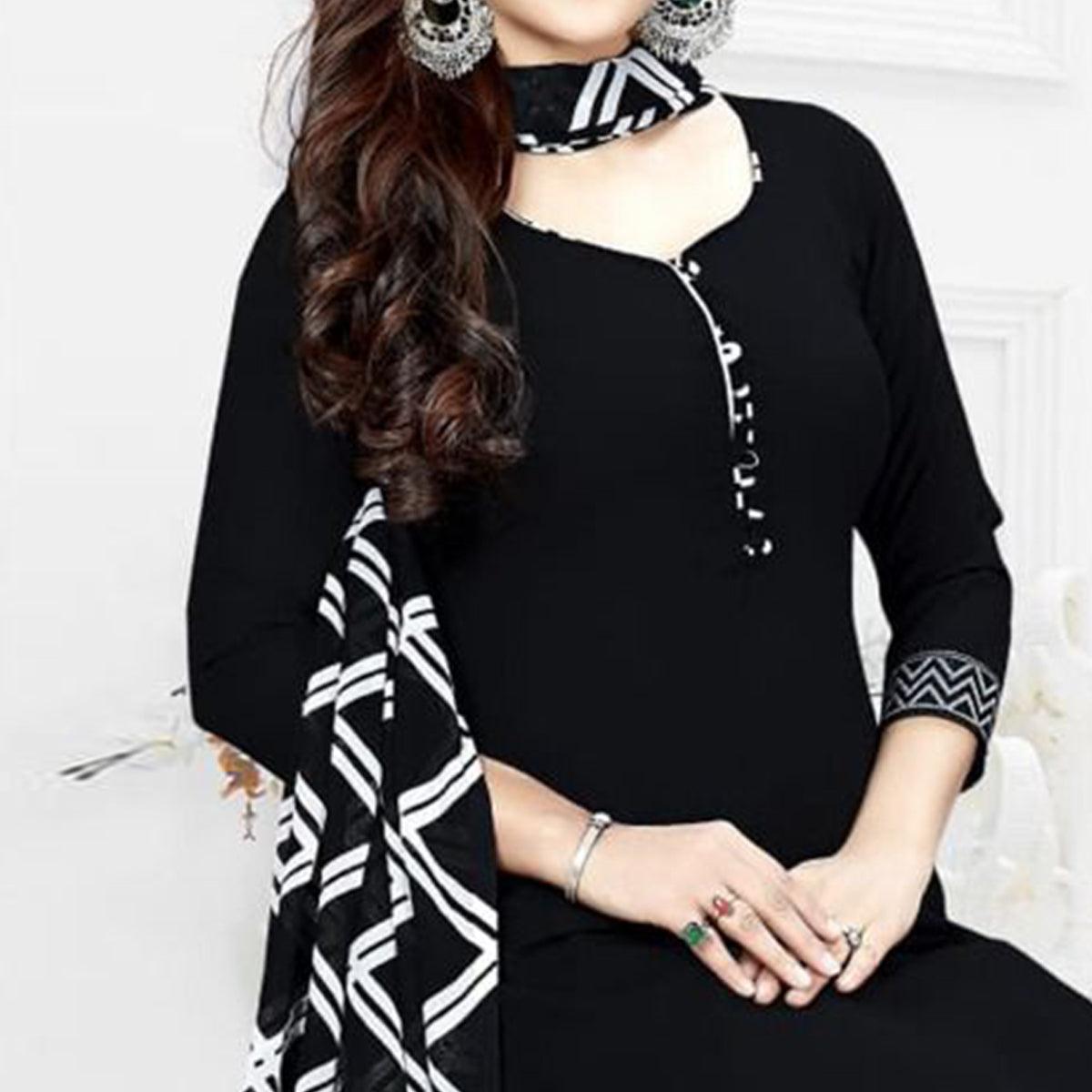 Black Casual Wear Solid Crepe Patiala Dress Material - Peachmode