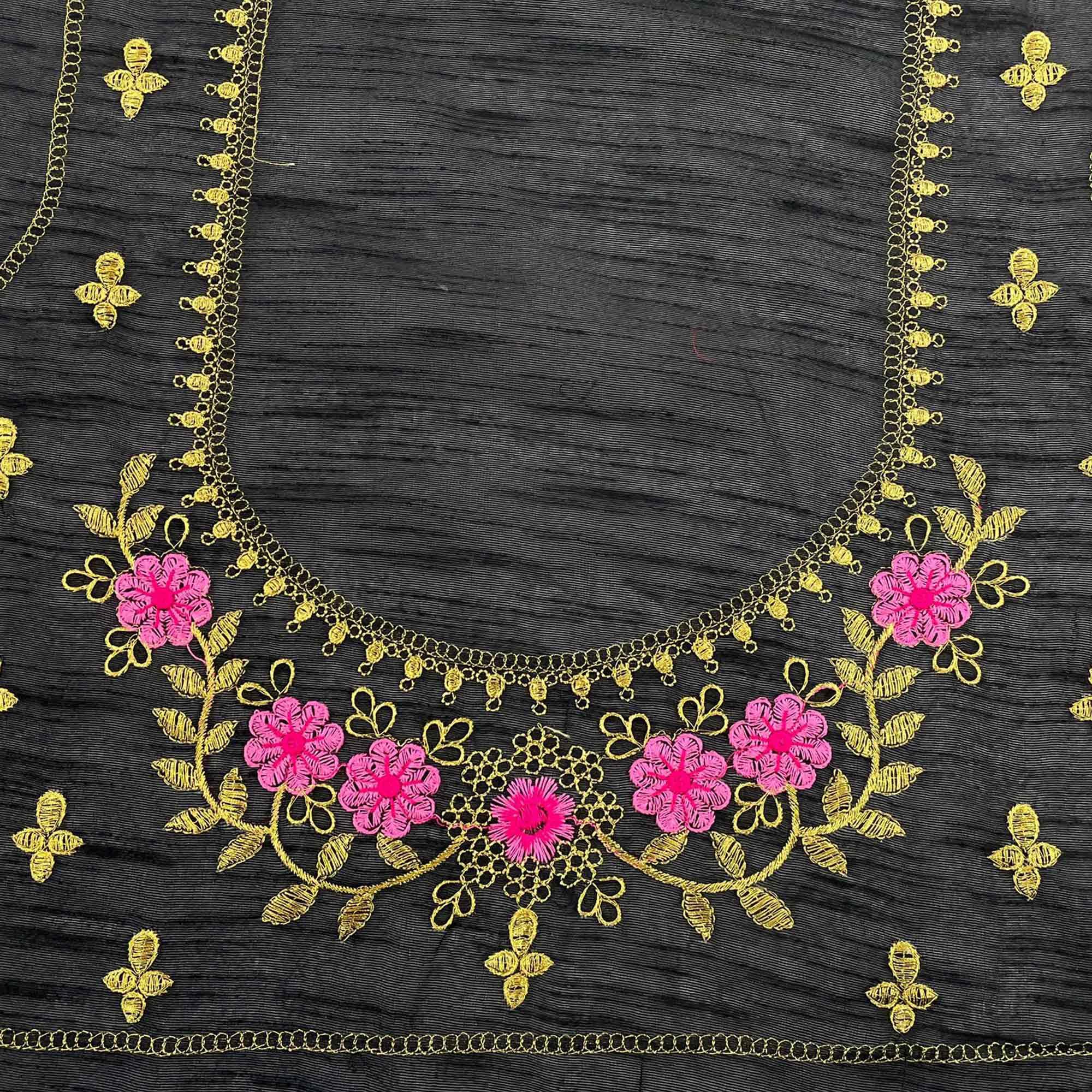 Black Casual Wear Solid With Lace Embroidery Georgette Saree - Peachmode