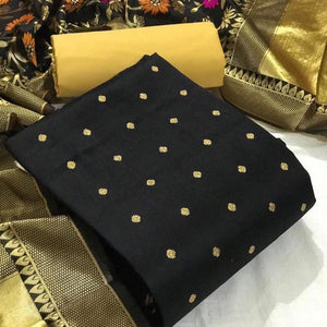 Black Casual Wear Woven Banarasi Silk Dress Material - Peachmode