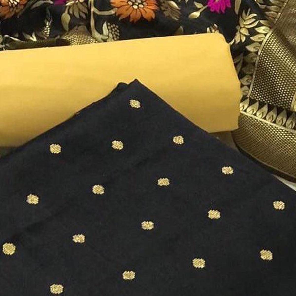 Black Casual Wear Woven Banarasi Silk Dress Material - Peachmode