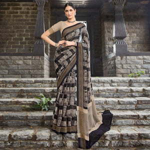 Black-Coffee Printed Geoergette Saree - Peachmode