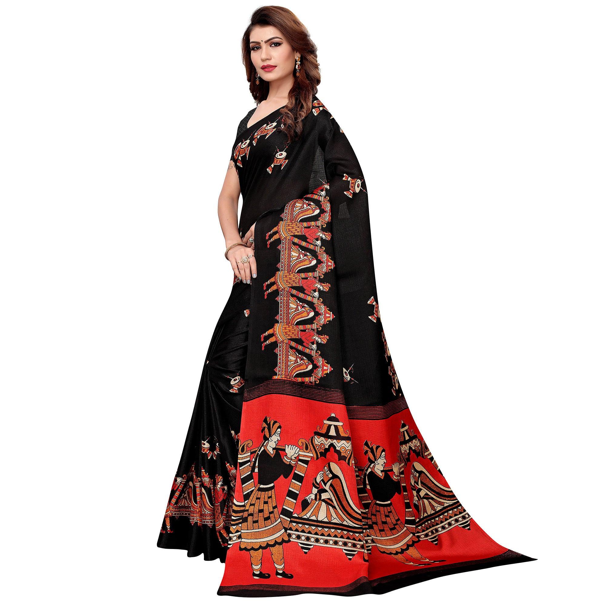 Black Colored Festive Wear Jute Saree - Peachmode