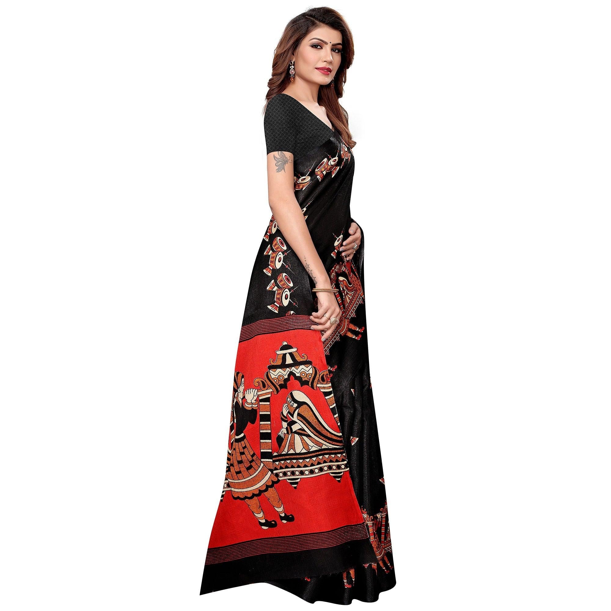Black Colored Festive Wear Jute Saree - Peachmode