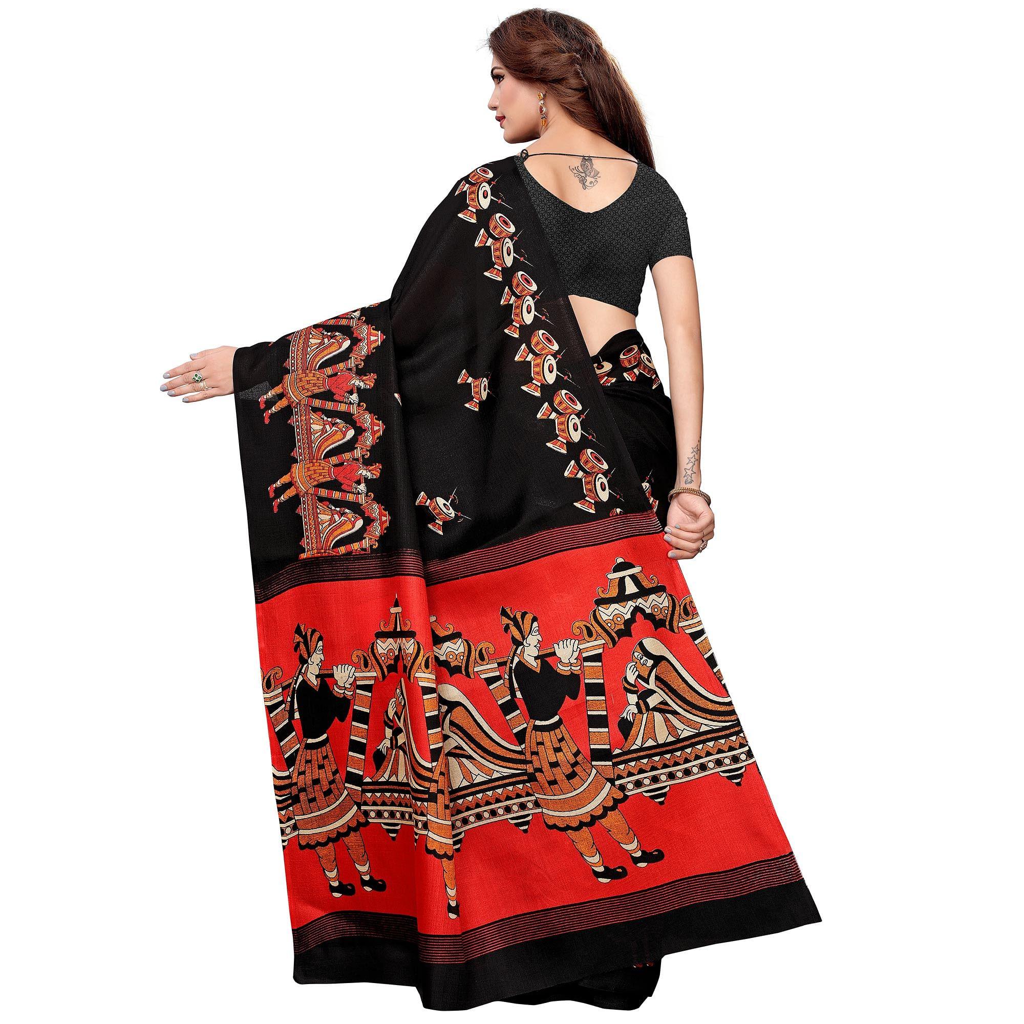 Black Colored Festive Wear Jute Saree - Peachmode