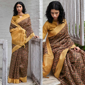 Black Digital Printed Art Silk Saree - Peachmode