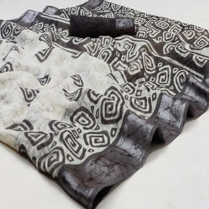 Black Digital Printed Linen Saree - Peachmode