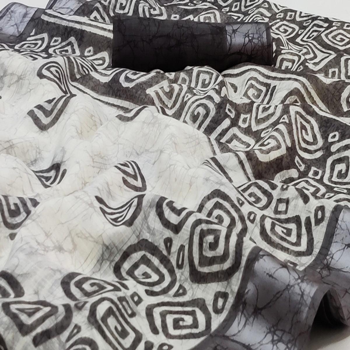 Black Digital Printed Linen Saree - Peachmode