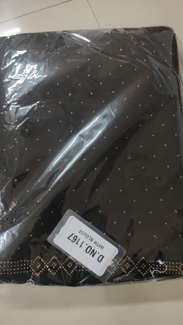 Black Embellished Georgette Saree - Peachmode