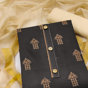 Black Embellished With Embroidered Cotton Blend Dress Material - Peachmode