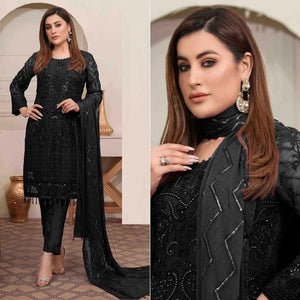 Black Embroidered Georgette Pakistani Suit - Peachmode