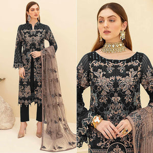 Black Embroidered Georgette Pakistani Suit - Peachmode