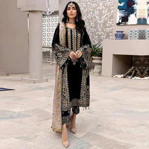 Black Embroidered Georgette Pakistani Suit - Peachmode