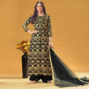 Black Embroidered Georgette Pakistani Suit - Peachmode