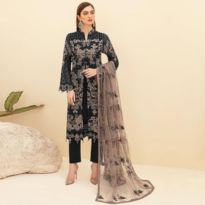 Black Embroidered Georgette Pakistani Suit - Peachmode