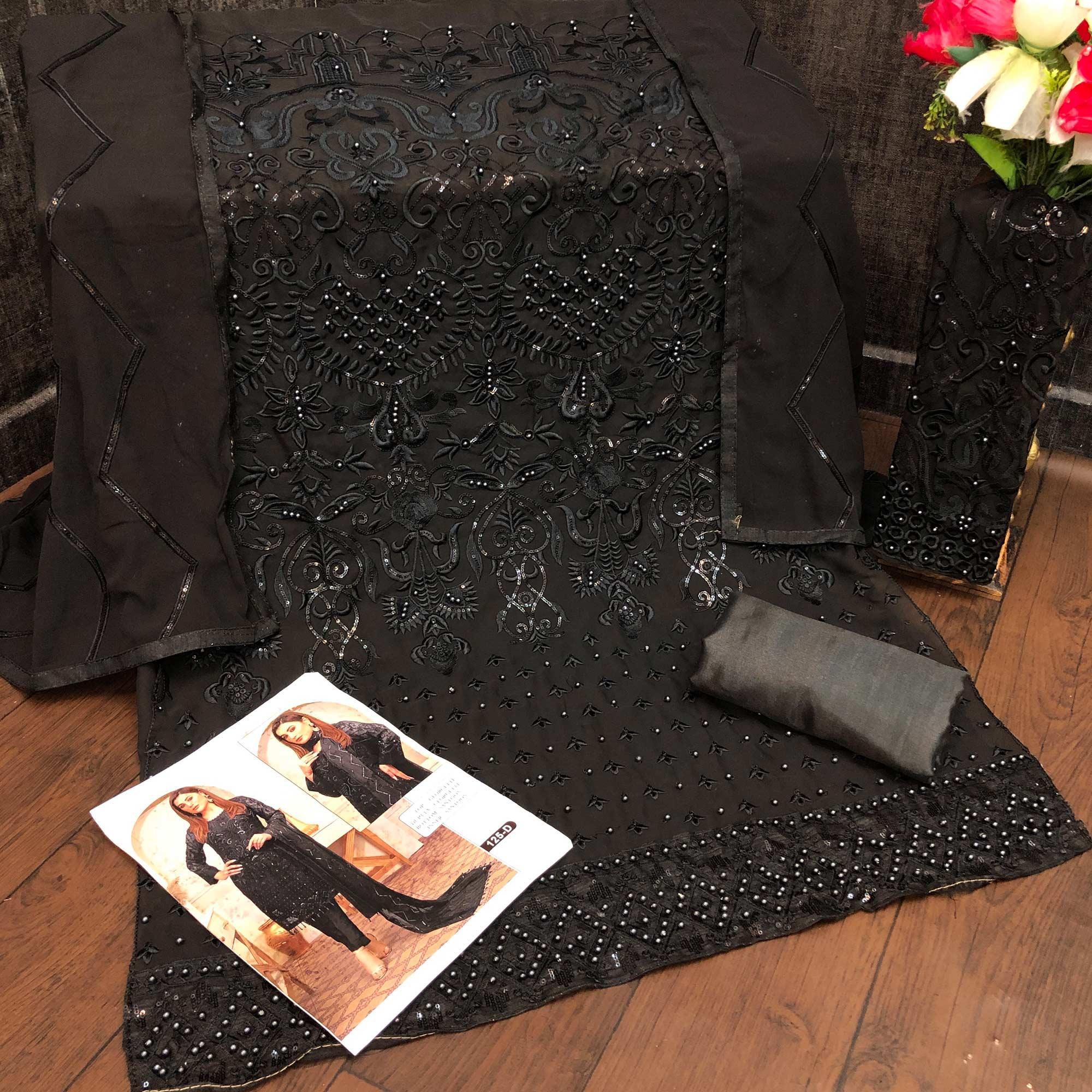 Black Embroidered Georgette Pakistani Suit - Peachmode