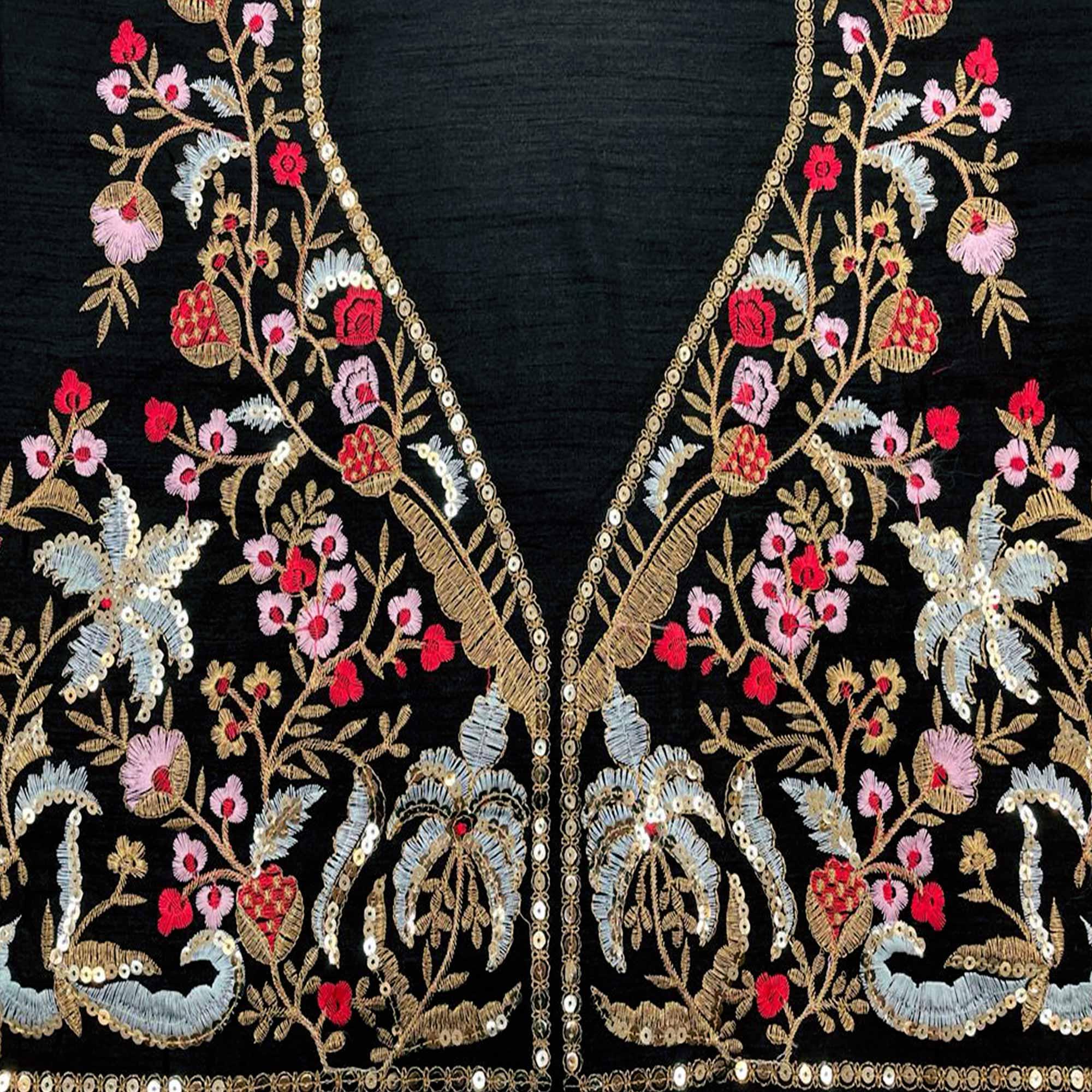 Black Embroidered Georgette Saree - Peachmode