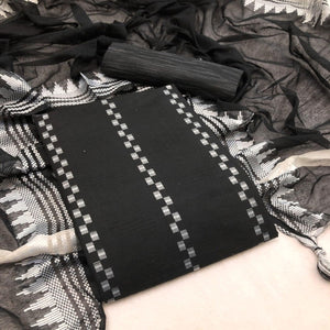 Black Embroidered Pure Cotton Dress Material - Peachmode