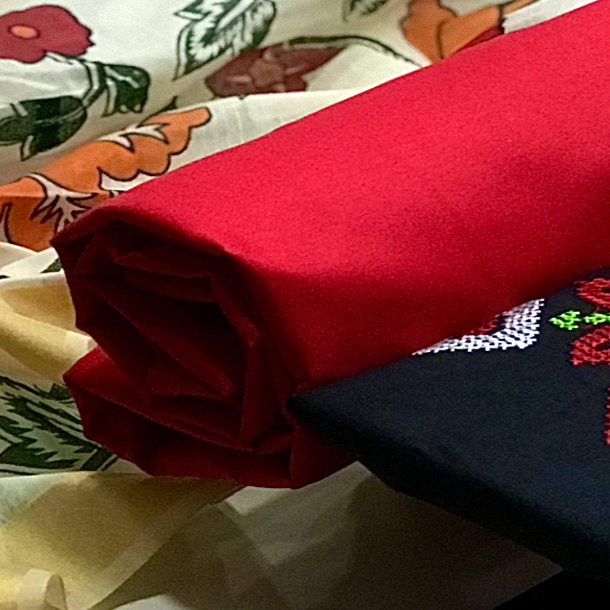 Black Embroidered Pure Cotton Dress Material - Peachmode