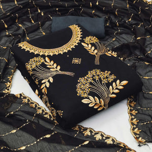 Black Embroidered With Embellished Georgette Dress Material - Peachmode