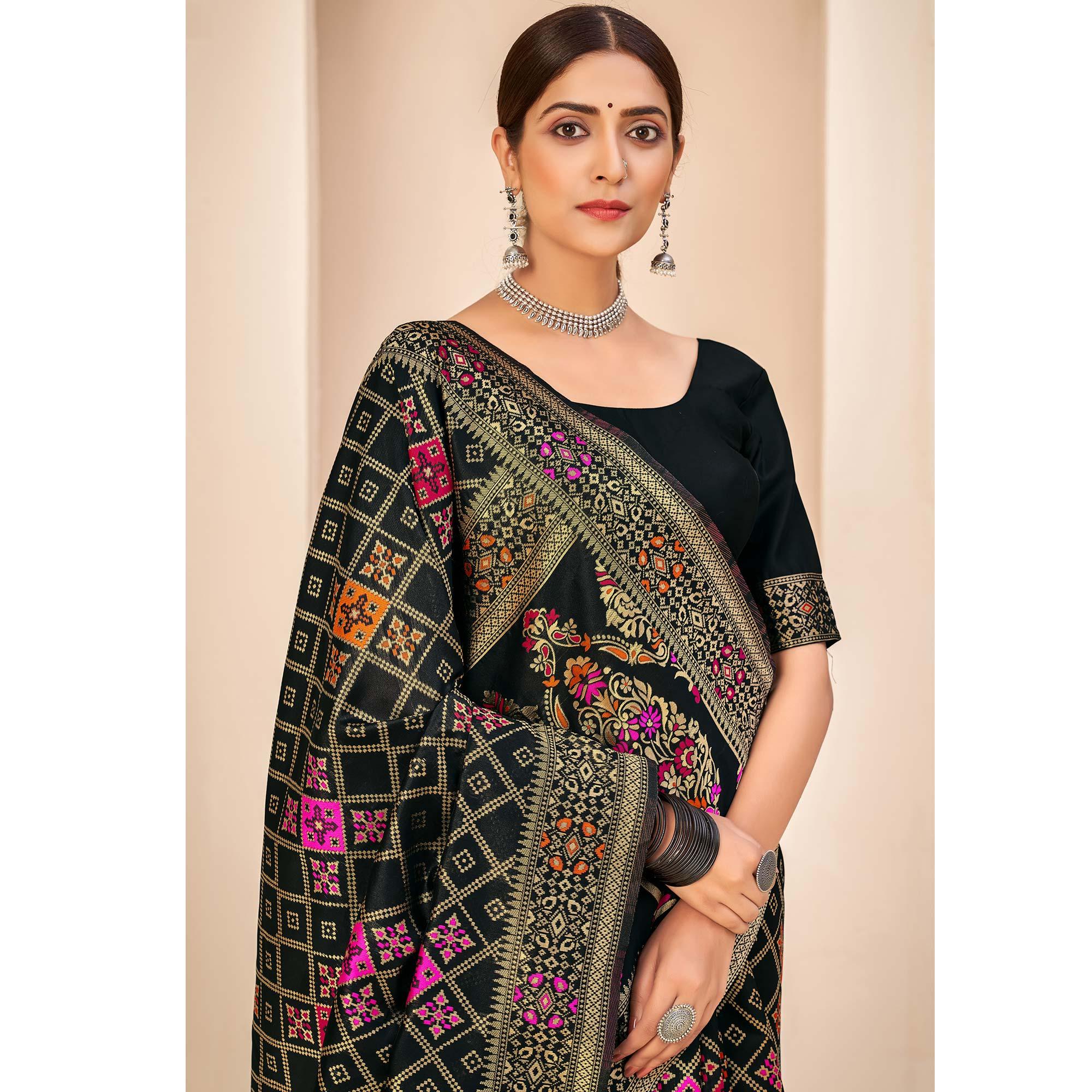 Black Festive Wear Banarasi with Patola Woven Banarasi Silk saree - Peachmode