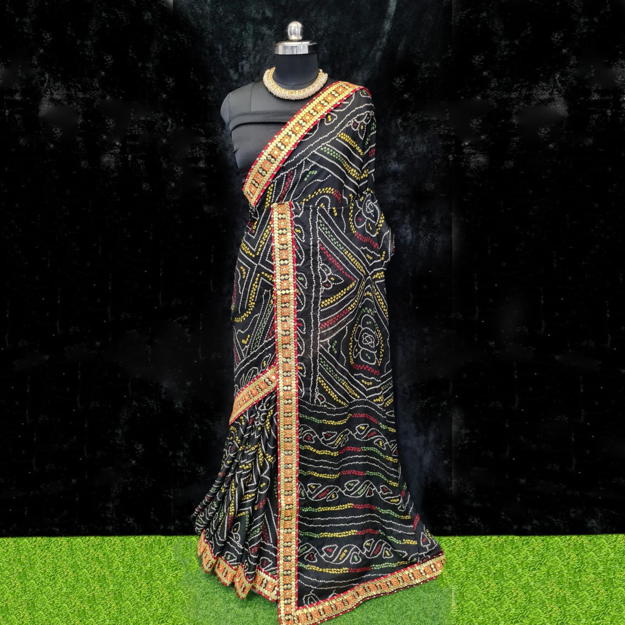 Black Festive Wear Bandhani Printed Georgette Saree - Peachmode